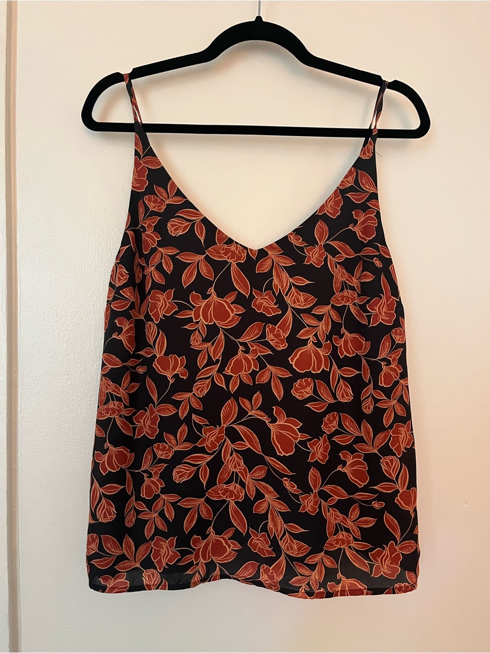Banana Republic Black & Rust Floral V-Neck Camisole